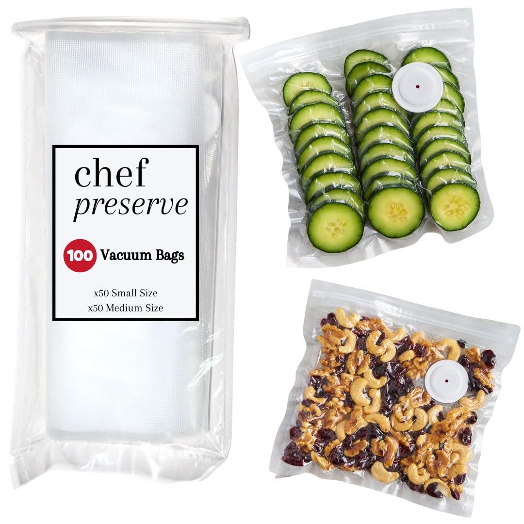 Chef Preserve Compact Vacuum Sealer for Food (Vacuum Sealer Machine + 3 Glass Vacuum Containers + 30 Reusable Vacuum Bags) Powerful Handheld Vacuum Seal Machine, Seal Meal Saver, Portable Food Sealer