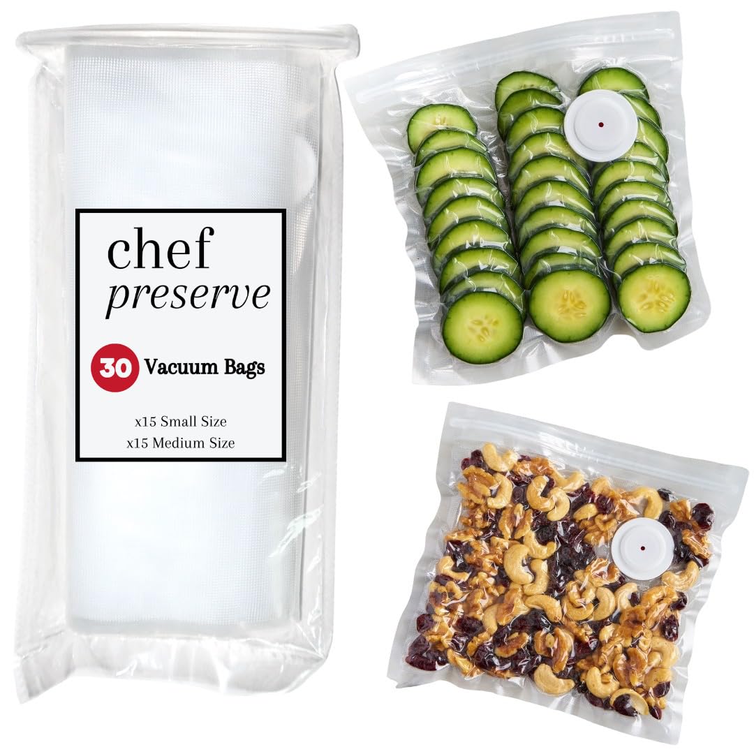 Chef Preserve Compact Vacuum Sealer for Food (Vacuum Sealer Machine + 3 Glass Vacuum Containers + 30 Reusable Vacuum Bags) Powerful Handheld Vacuum Seal Machine, Seal Meal Saver, Portable Food Sealer