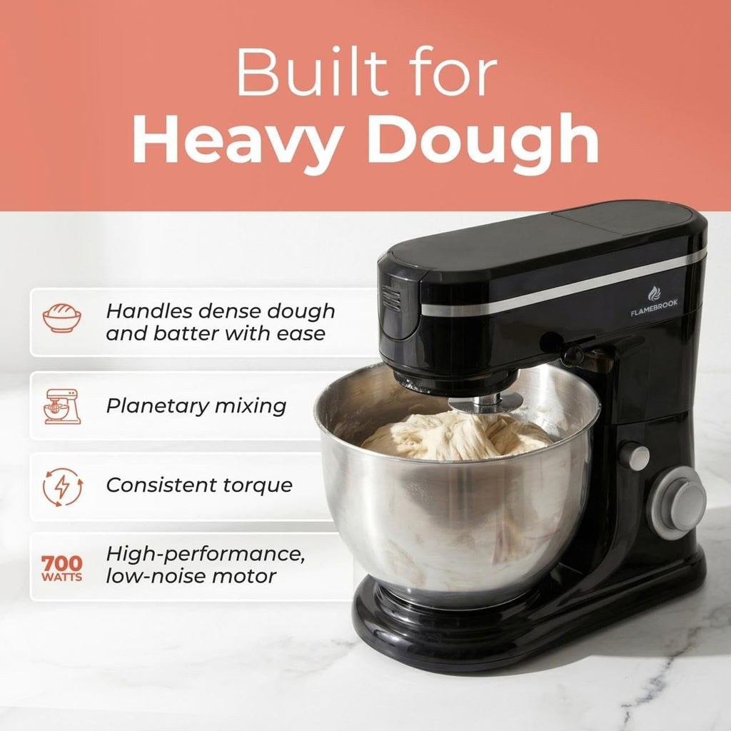 ProMix 1000 Stand Mixer, 700W Tilt-Head Kitchen Mixer with 6.3-Qt Stainless Steel Bowl, 6-Speed Control, Dough Hook, Flat Beater & Whisk, Planetary Mixing Action, Black