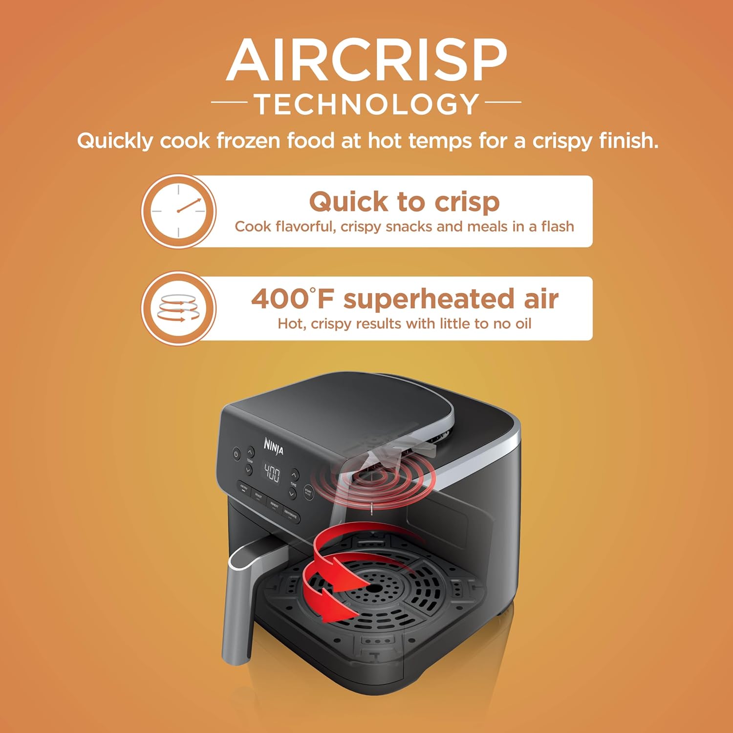 Ninja Air Fryer with Air Crisp | 5 QT Capacity fits up to 4lbs of Fries | 4-in-1 Pro Air Fry, Roast, Reheat, Dehydrate | 400°F Max Temp | 1750 Watts | W/Nonstick Basket & Crisper Plate | Grey | AF141