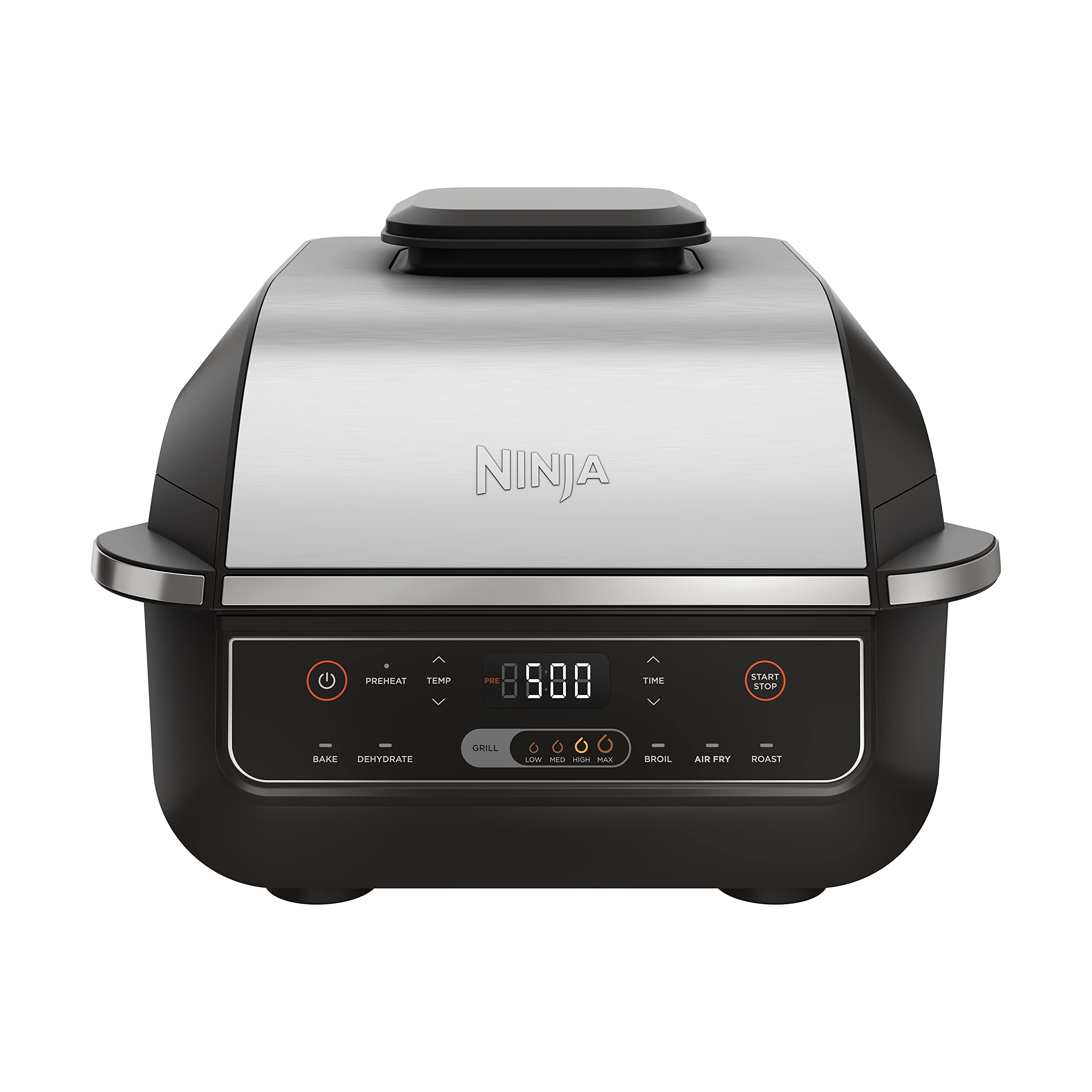 Ninja | Indoor Grill and Air Fryer| Foodi Smart XL | 6-in-1 Grill, Air Fry, Roast, Bake, Broil, Dehydrate & Crisp |Smart Thermometer & Splatter Shield | Dishwasher Safe Parts | Black/Silver | FG551