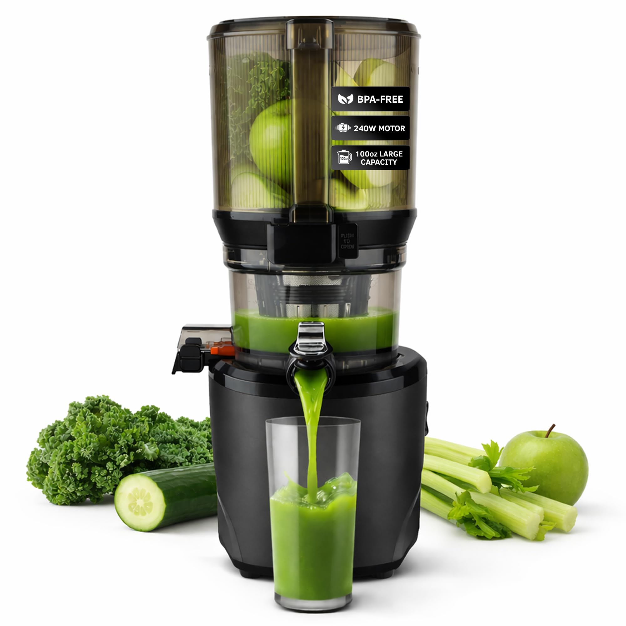 Kuvings AUTO10 Cold Press Juicer Machine – Self-Feeding for Hands-Free Use – Easy to Clean, Quiet 240W Motor, 100 oz Large Masticating Juicer – Designed for Silky Juice with Low Pulp – White
