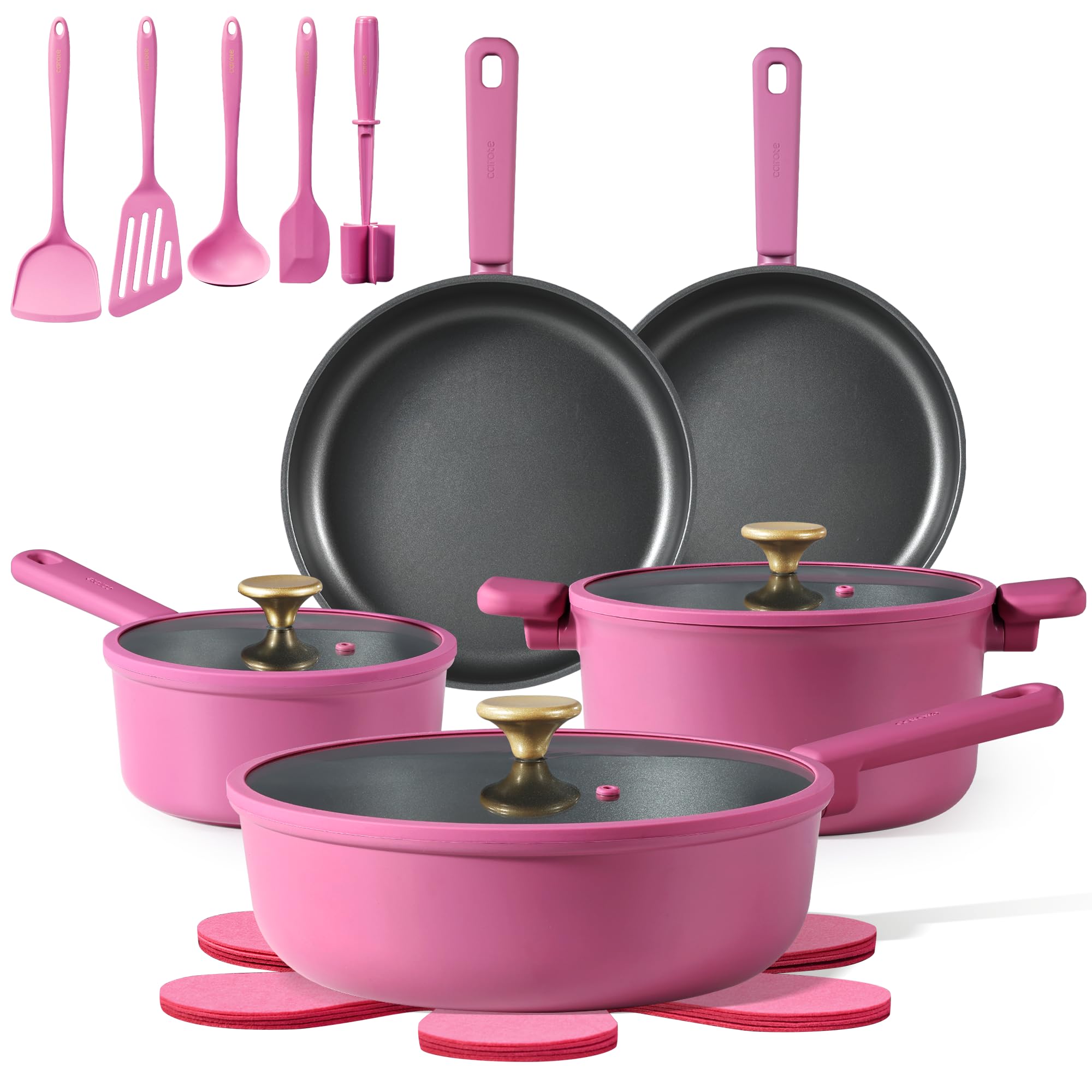 CAROTE Nonstick Pots and Pans, Induction Titanium Cookware Set 16pcs Kitchen Cooking Sets, Pot and Pan Non Stick w/Frying pan (PFOS, PFOA Free)