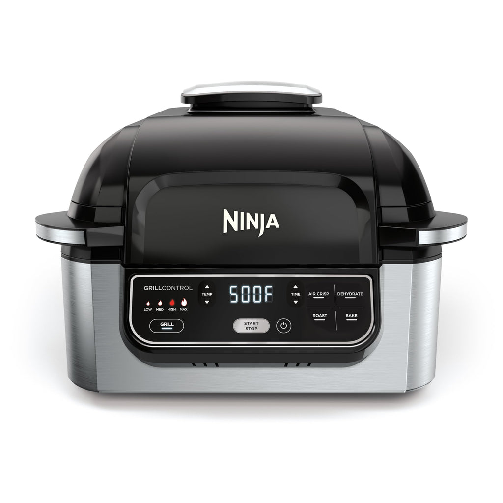 Ninja | Indoor Grill and Air Fryer| Foodi Smart XL | 6-in-1 Grill, Air Fry, Roast, Bake, Broil, Dehydrate & Crisp |Smart Thermometer & Splatter Shield | Dishwasher Safe Parts | Black/Silver | FG551