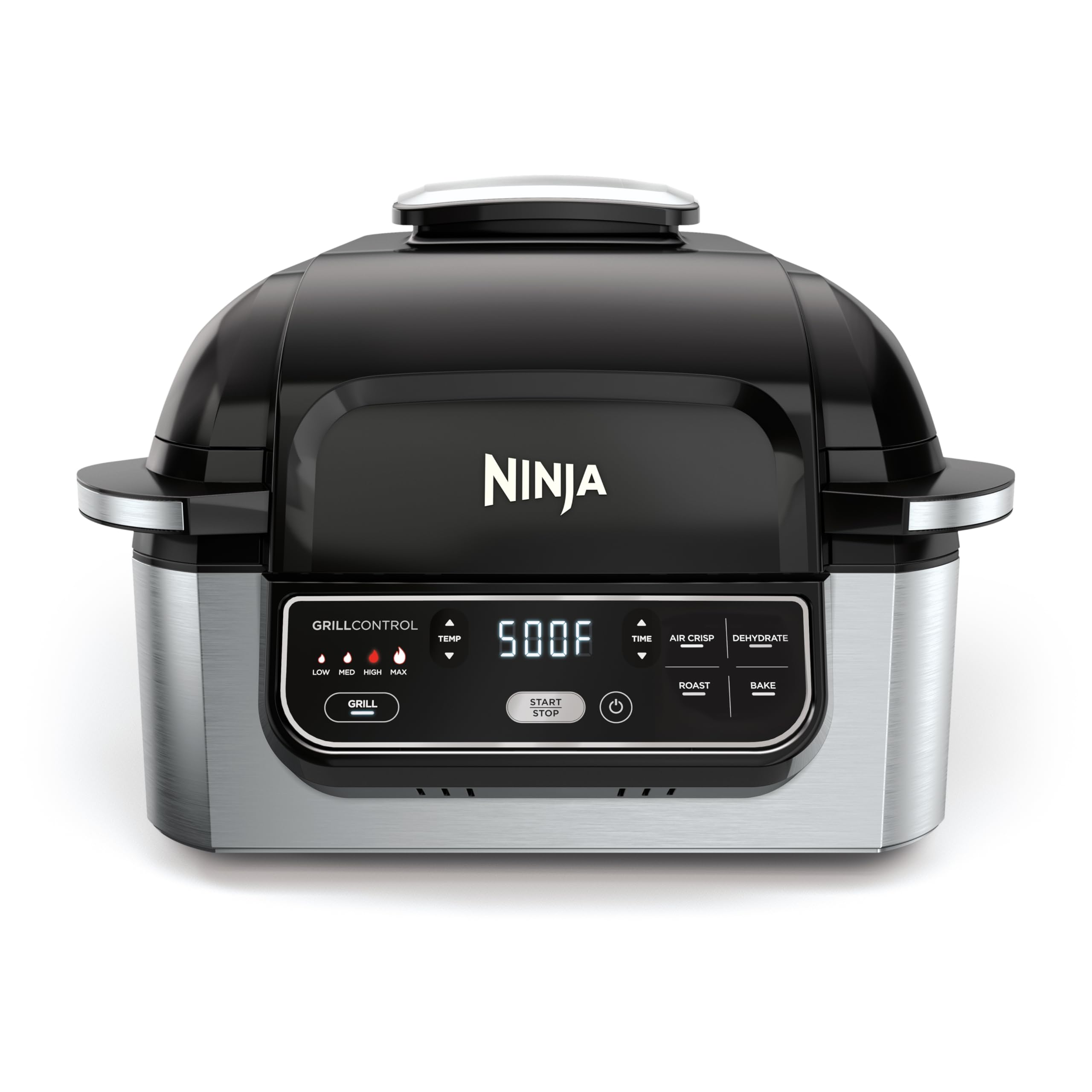 Ninja | Indoor Grill and Air Fryer| Foodi Smart XL | 6-in-1 Grill, Air Fry, Roast, Bake, Broil, Dehydrate & Crisp |Smart Thermometer & Splatter Shield | Dishwasher Safe Parts | Black/Silver | FG551