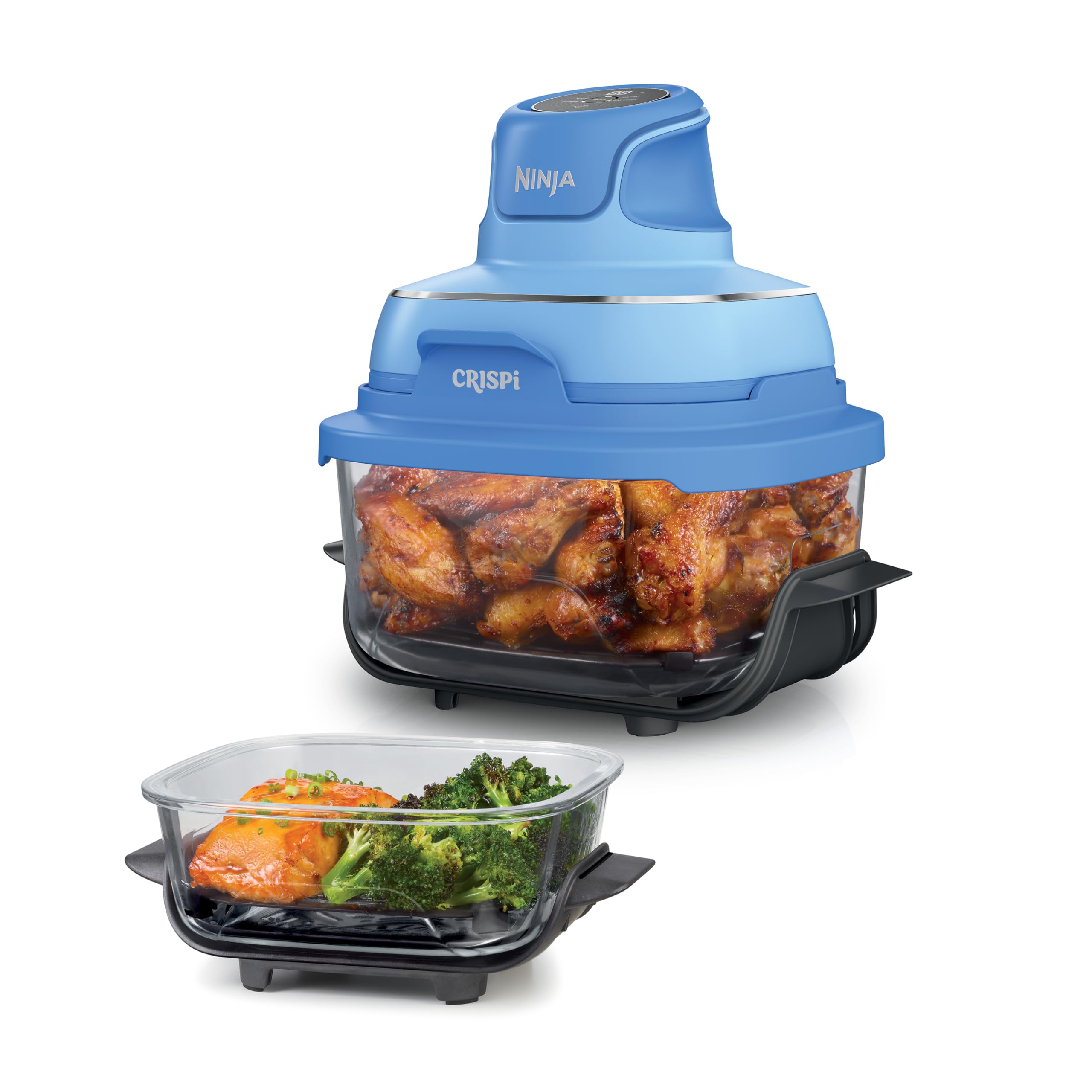 Ninja Crispi 4-in-1 Glass Air Fryer | With Non-Toxic 4QT & 6-Cup Glass Containers & Lids | Microwave, Freezer, Dishwasher Safe | 450°F Max Temp |1500 Watt | Cyberspace | FN101GY