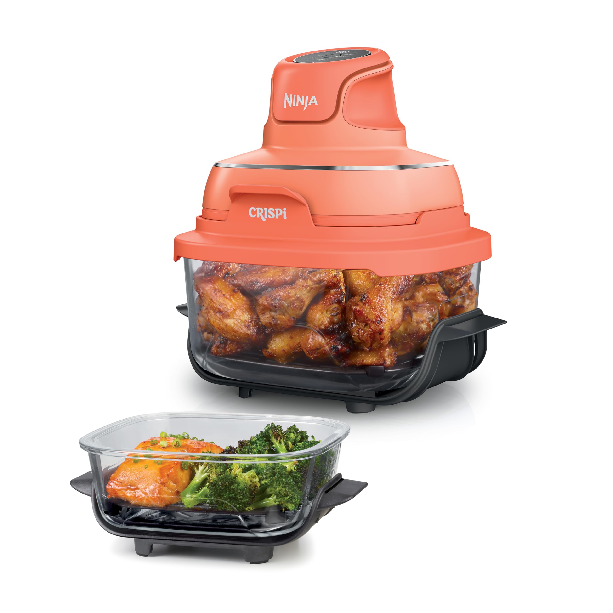 Ninja Crispi 4-in-1 Glass Air Fryer | With Non-Toxic 4QT & 6-Cup Glass Containers & Lids | Microwave, Freezer, Dishwasher Safe | 450°F Max Temp |1500 Watt | Cyberspace | FN101GY