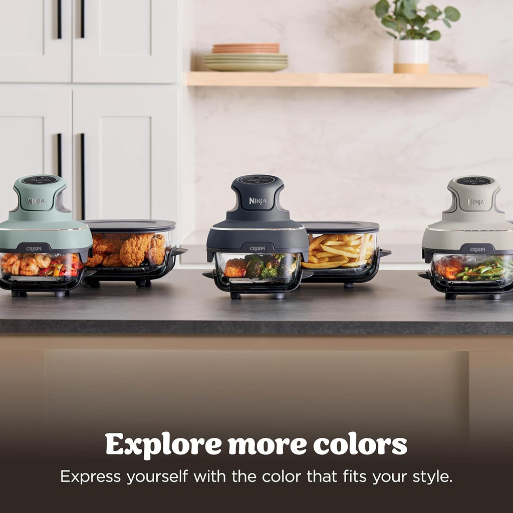 Ninja Crispi 4-in-1 Glass Air Fryer | With Non-Toxic 4QT & 6-Cup Glass Containers & Lids | Microwave, Freezer, Dishwasher Safe | 450°F Max Temp |1500 Watt | Cyberspace | FN101GY