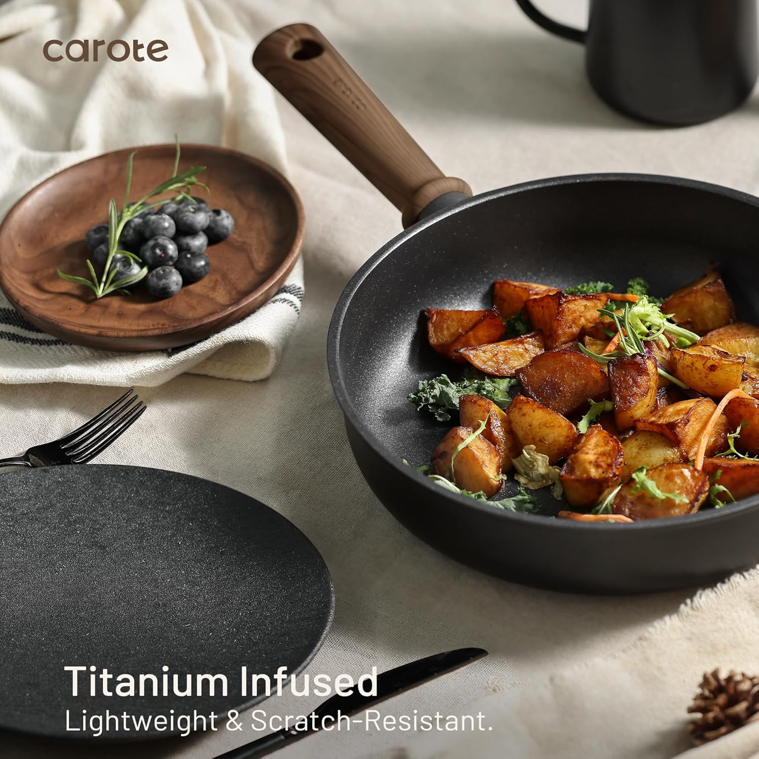 CAROTE Nonstick Pots and Pans, Induction Titanium Cookware Set 16pcs Kitchen Cooking Sets, Pot and Pan Non Stick w/Frying pan (PFOS, PFOA Free)