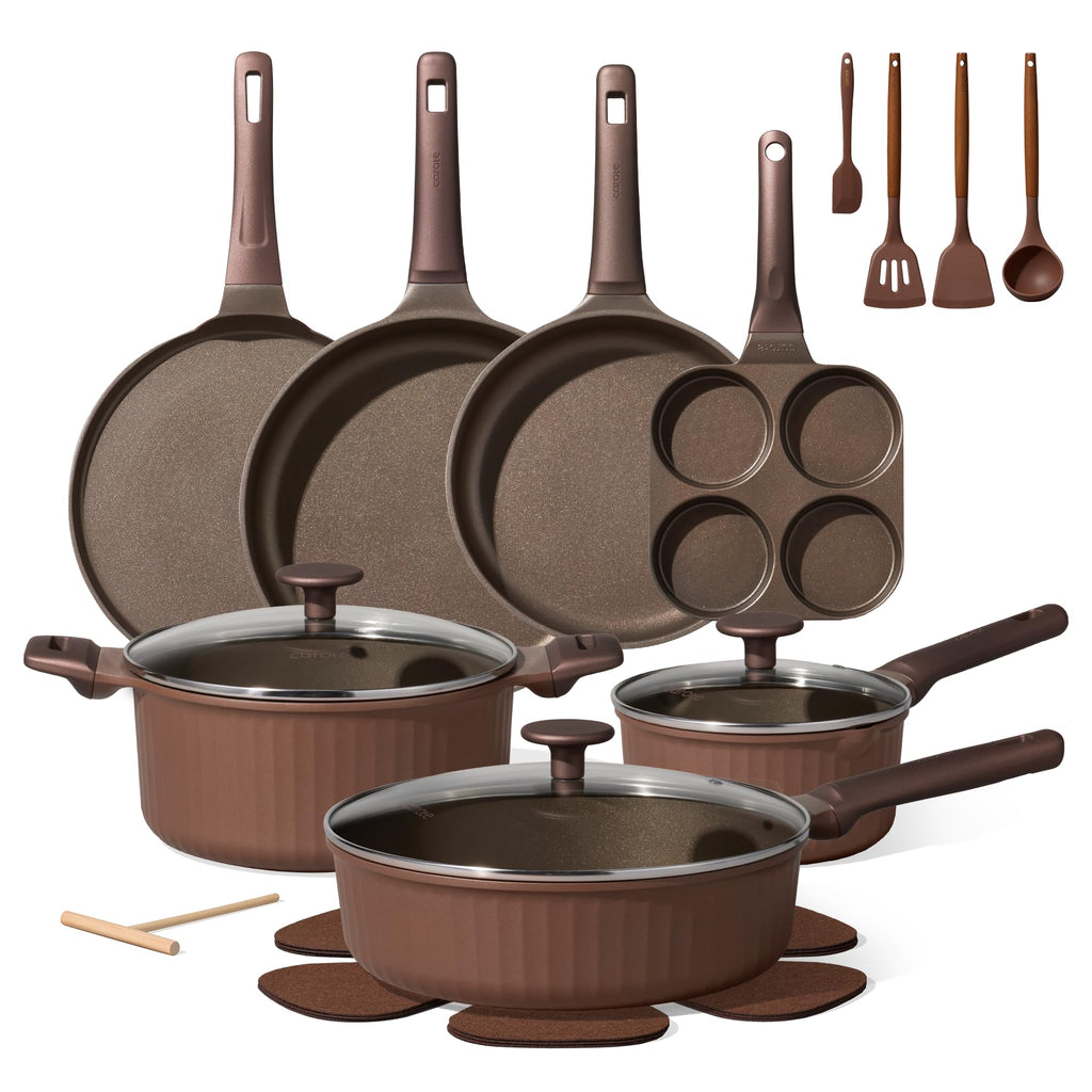 CAROTE Nonstick Pots and Pans, Induction Titanium Cookware Set 16pcs Kitchen Cooking Sets, Pot and Pan Non Stick w/Frying pan (PFOS, PFOA Free)