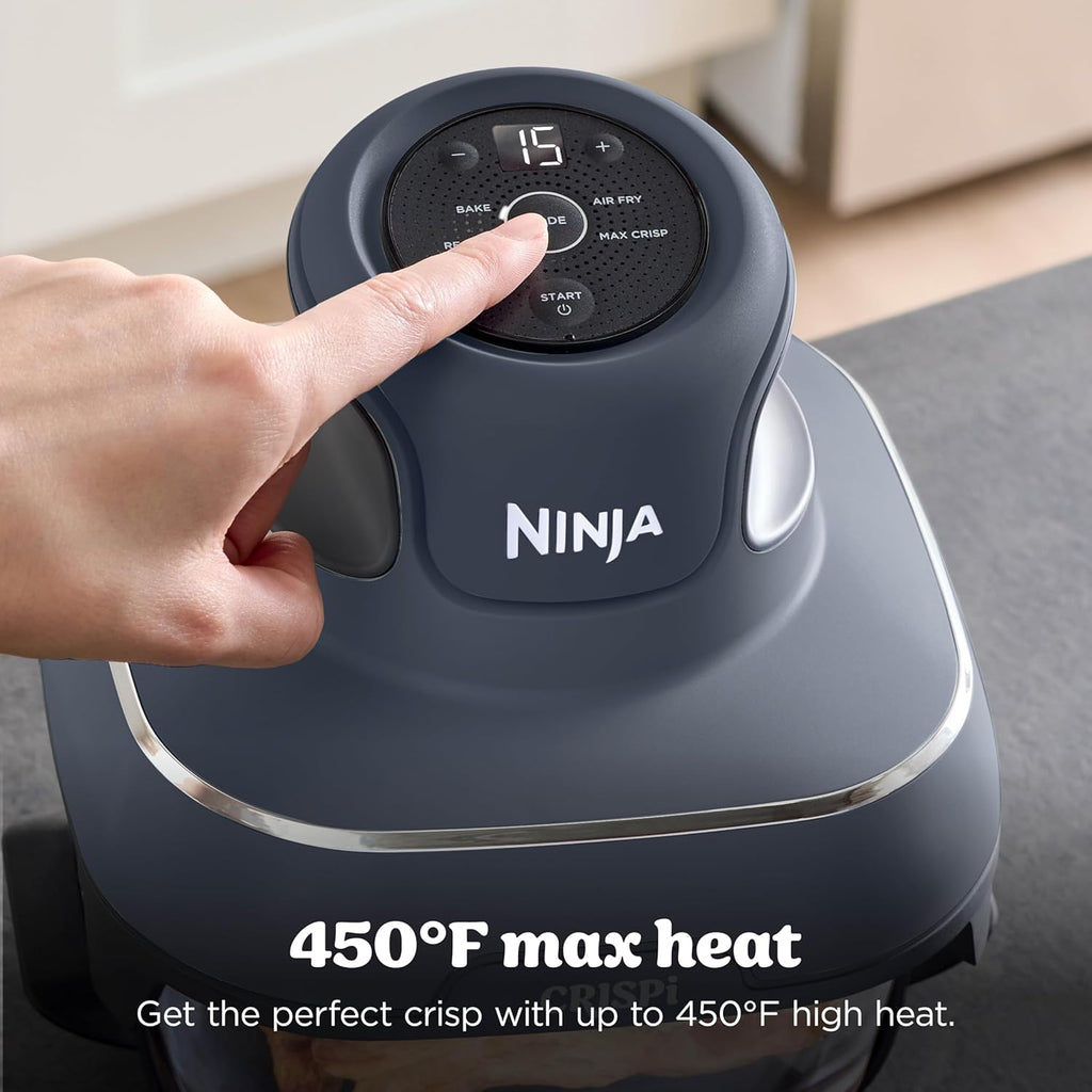 Ninja Crispi 4-in-1 Glass Air Fryer | With Non-Toxic 4QT & 6-Cup Glass Containers & Lids | Microwave, Freezer, Dishwasher Safe | 450°F Max Temp |1500 Watt | Cyberspace | FN101GY