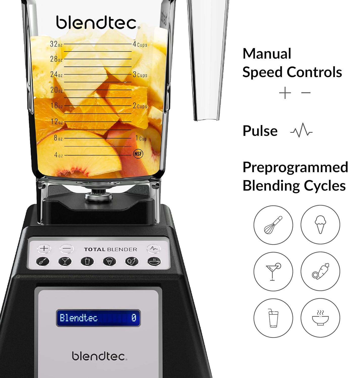 Blendtec Total Classic Original Blender and 75 oz FourSide Blender Jar - Kitchen Blender Bundle - Black