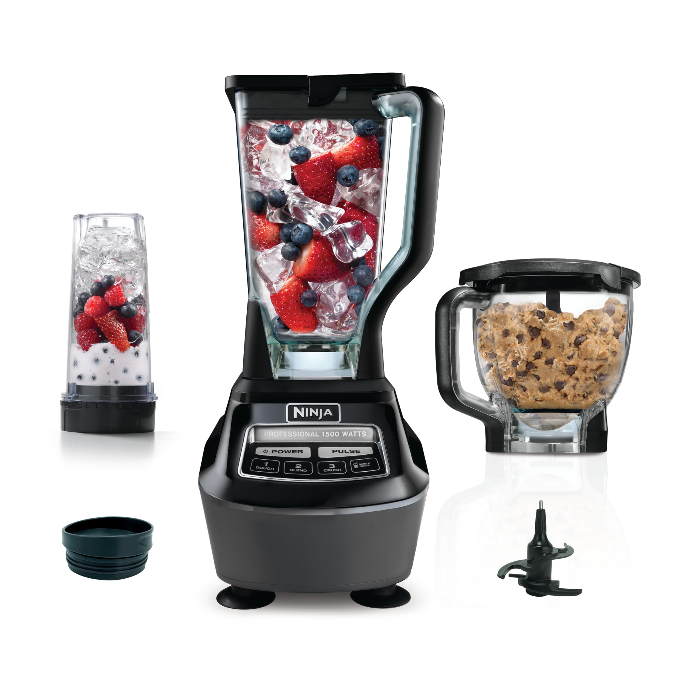 Ninja Kitchen System | All-in-One Food Processor & Blender for Smoothies | Includes Pitcher, (2) 16 oz. To-Go Cups & 8-Cup Bowl | Makes Salsa, Dough, Shakes, & Frozen Drinks | 1500W | Black | BL770