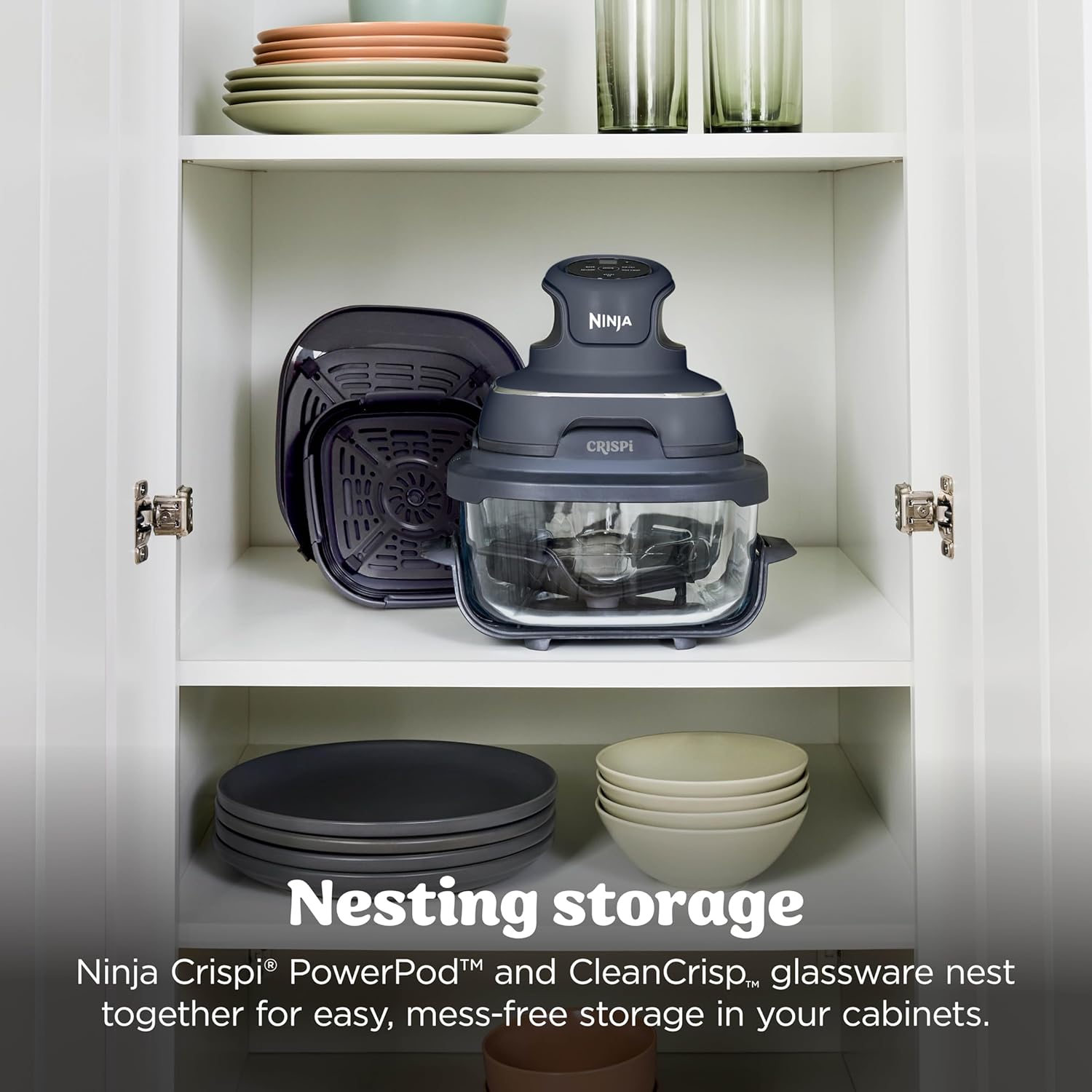 Ninja Crispi 4-in-1 Glass Air Fryer | With Non-Toxic 4QT & 6-Cup Glass Containers & Lids | Microwave, Freezer, Dishwasher Safe | 450°F Max Temp |1500 Watt | Cyberspace | FN101GY